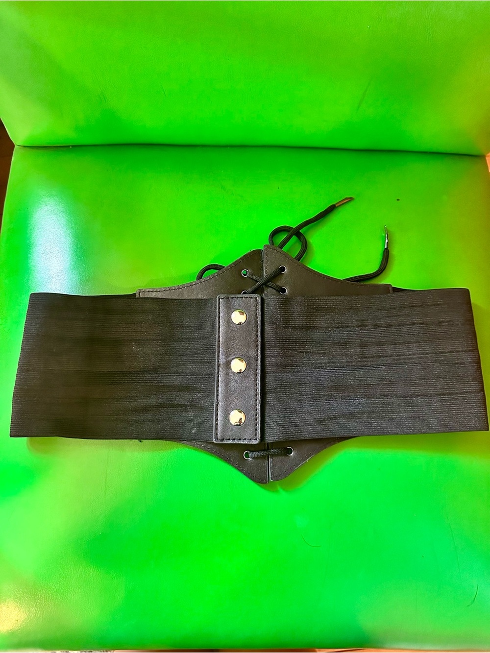 Black Lace-Up Wide Waist Corset Belt - Picture 2 of 3